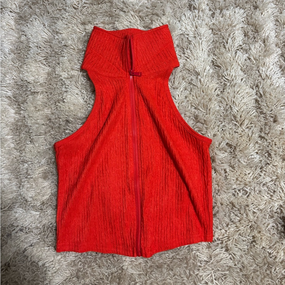 NWOT Red Sleeveless Zip Tank Top